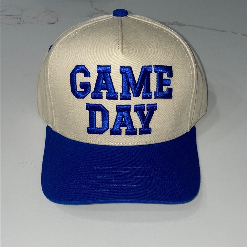 NWT GAME DAY Embroidered Blue and Cream Unisex Hat